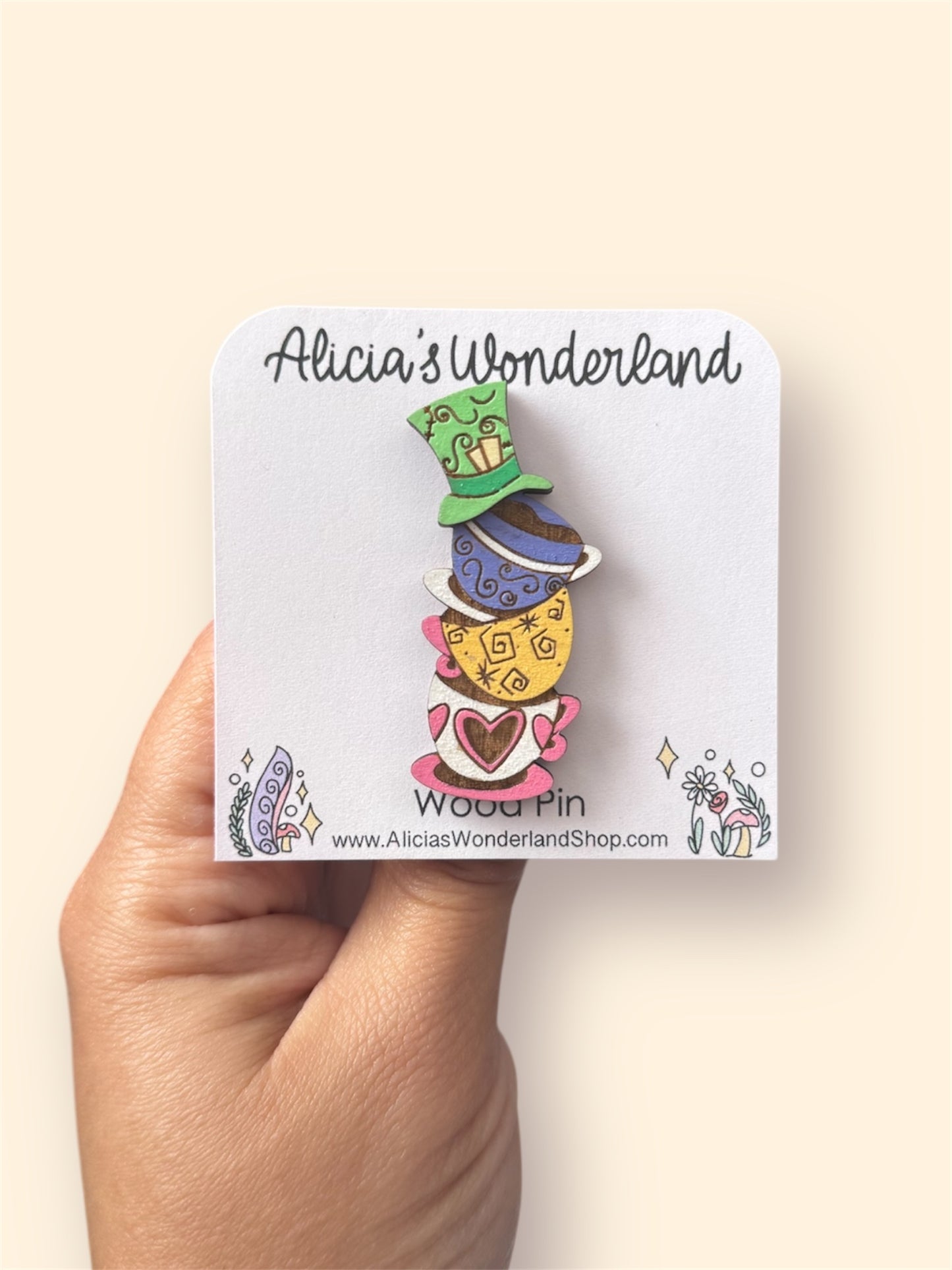 Tea Time Wood Pin or Magnet