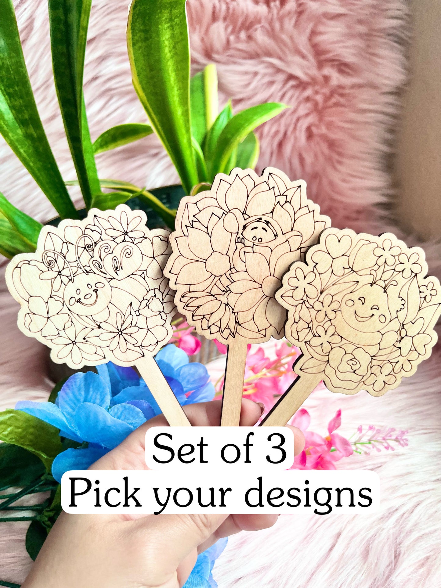 Set of 3 Wood Plant Stake