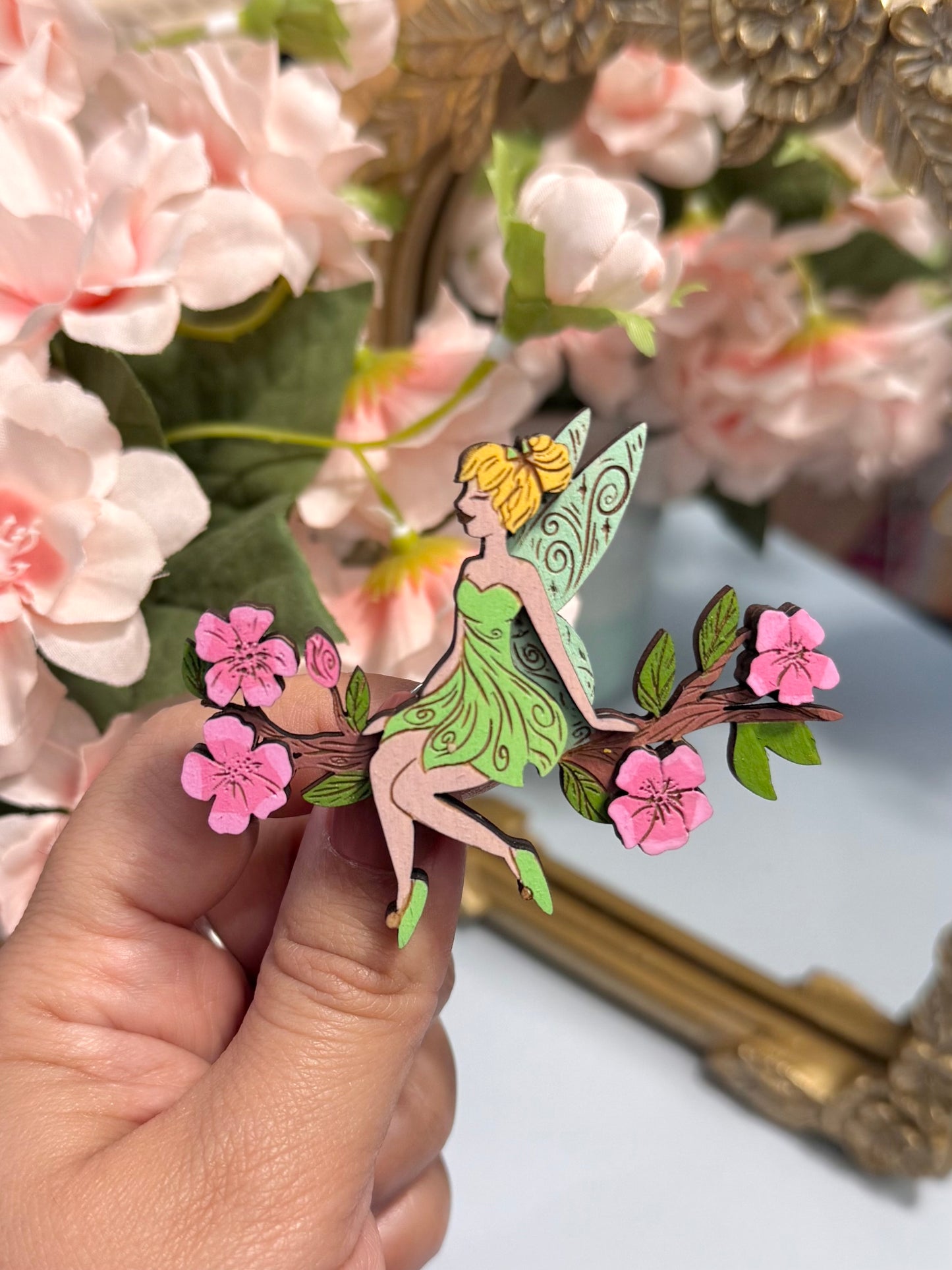 Sparkle & Tinker Fairy - Wood Pin or Magnet