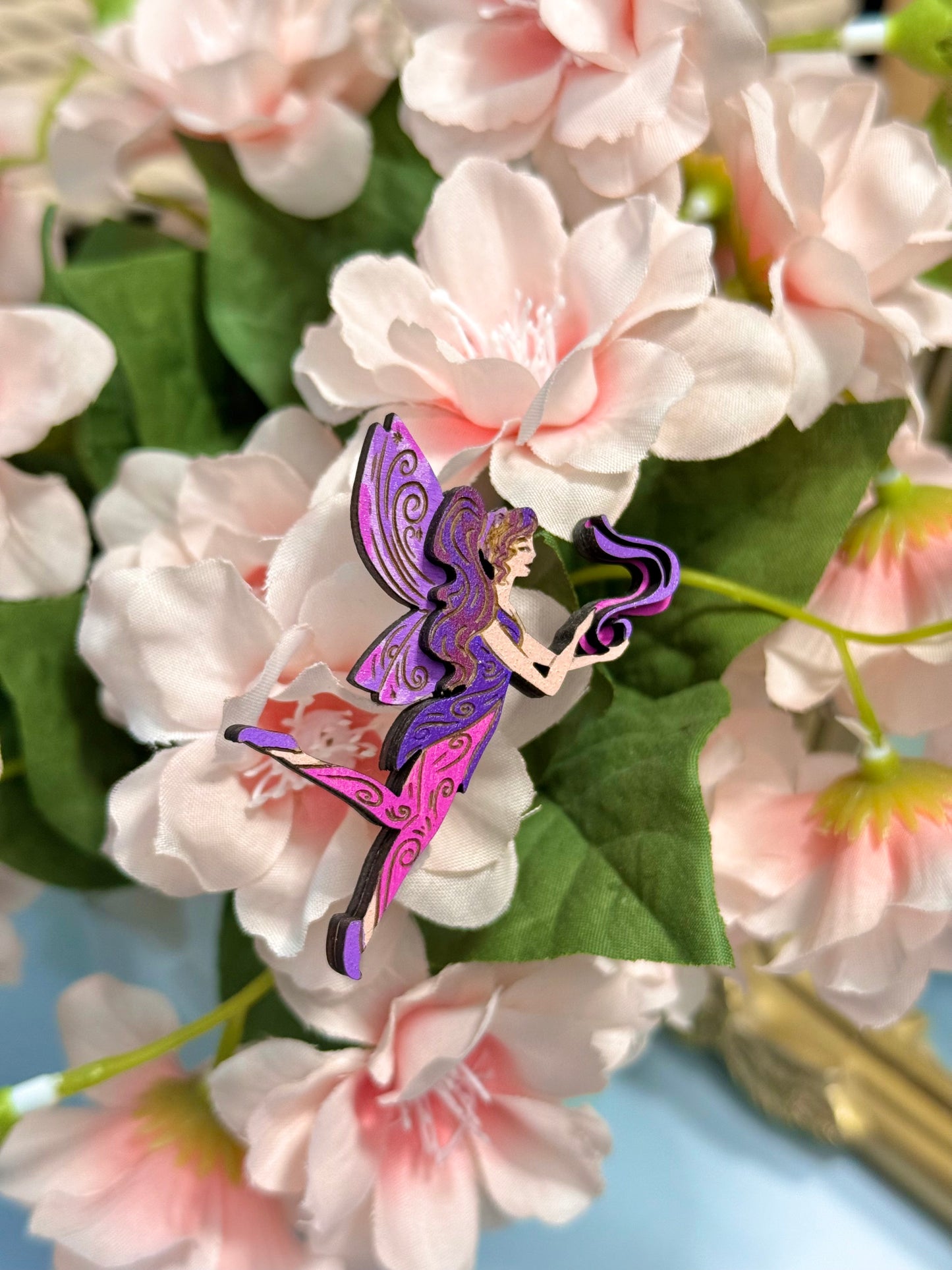 Whispering Wind Fairy - Wood Pin or Magnet