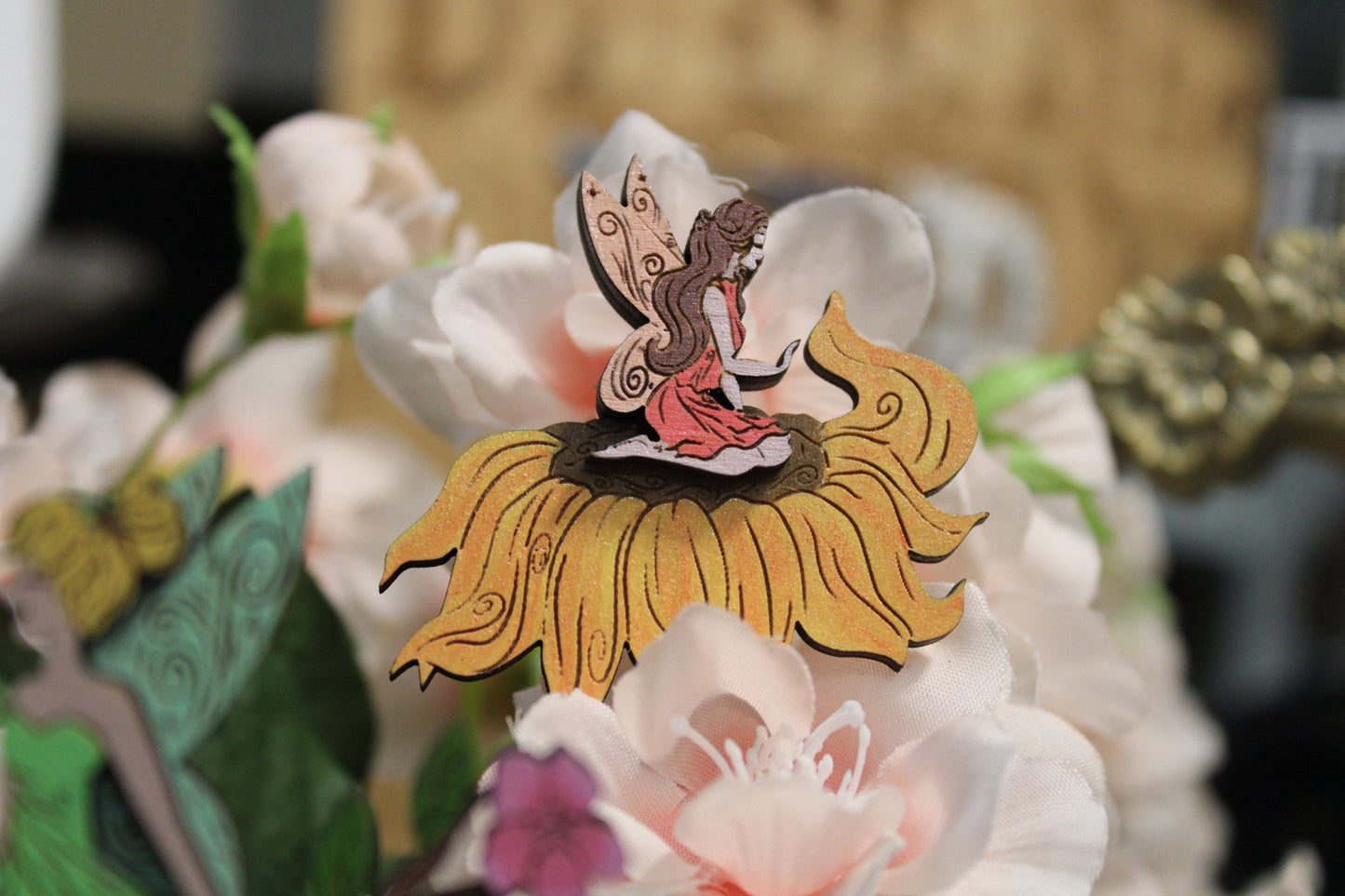 Sunshine & Sunflower - Fairy Wood Pin or Magnet