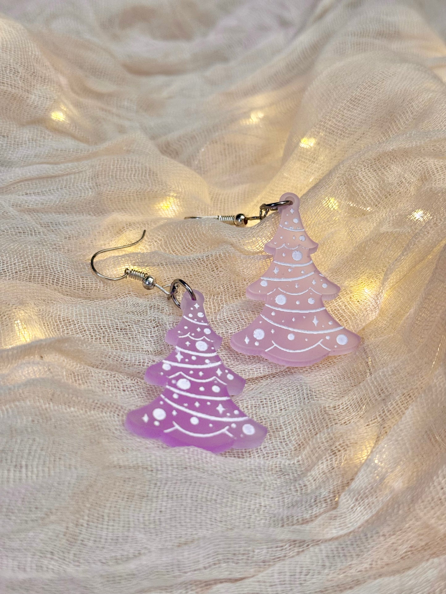 Pastel Pink Xmas Tree Earrings