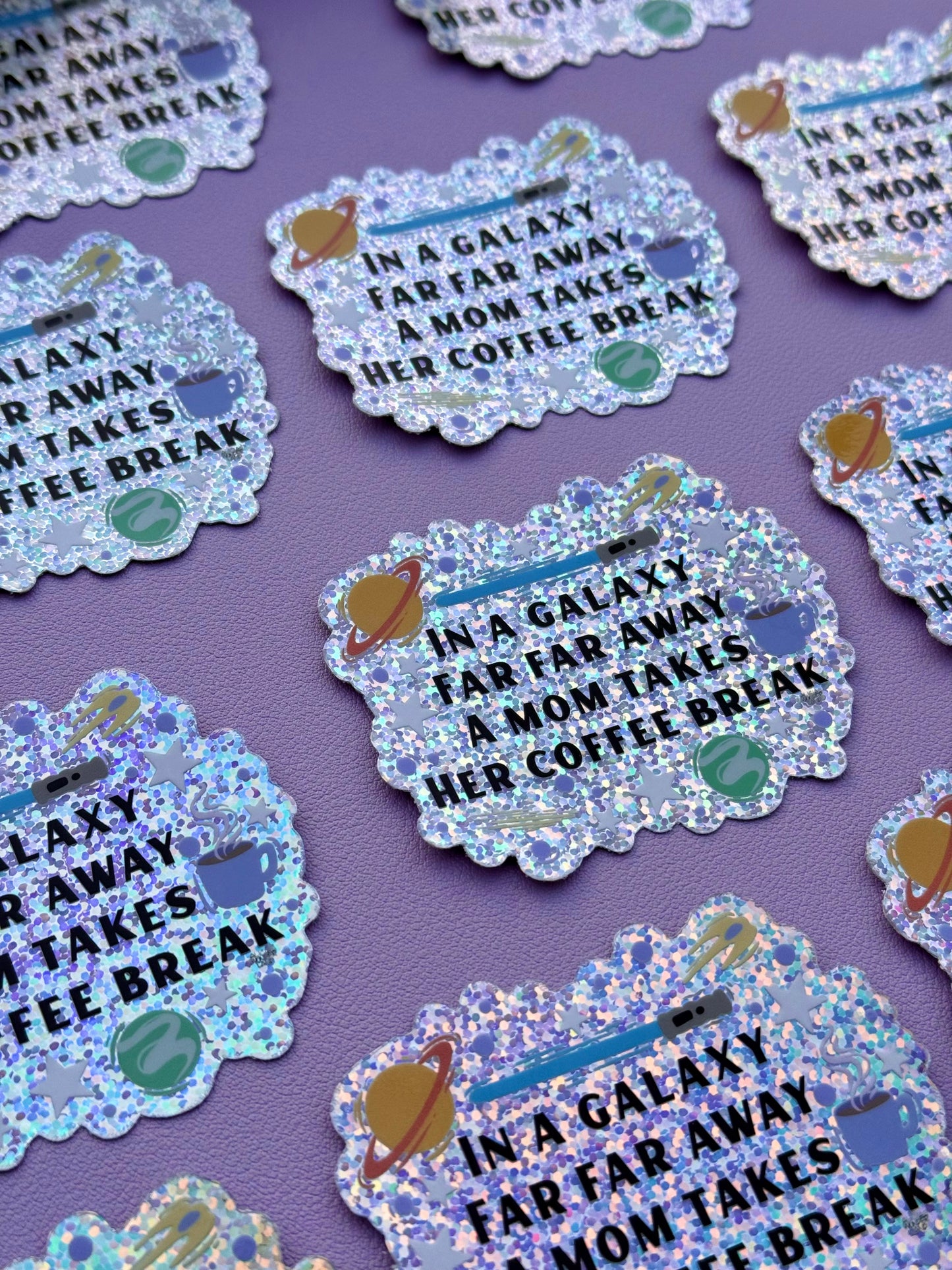 Coffee Break in a Galaxy Far Away Glitter Vinyl Sticker