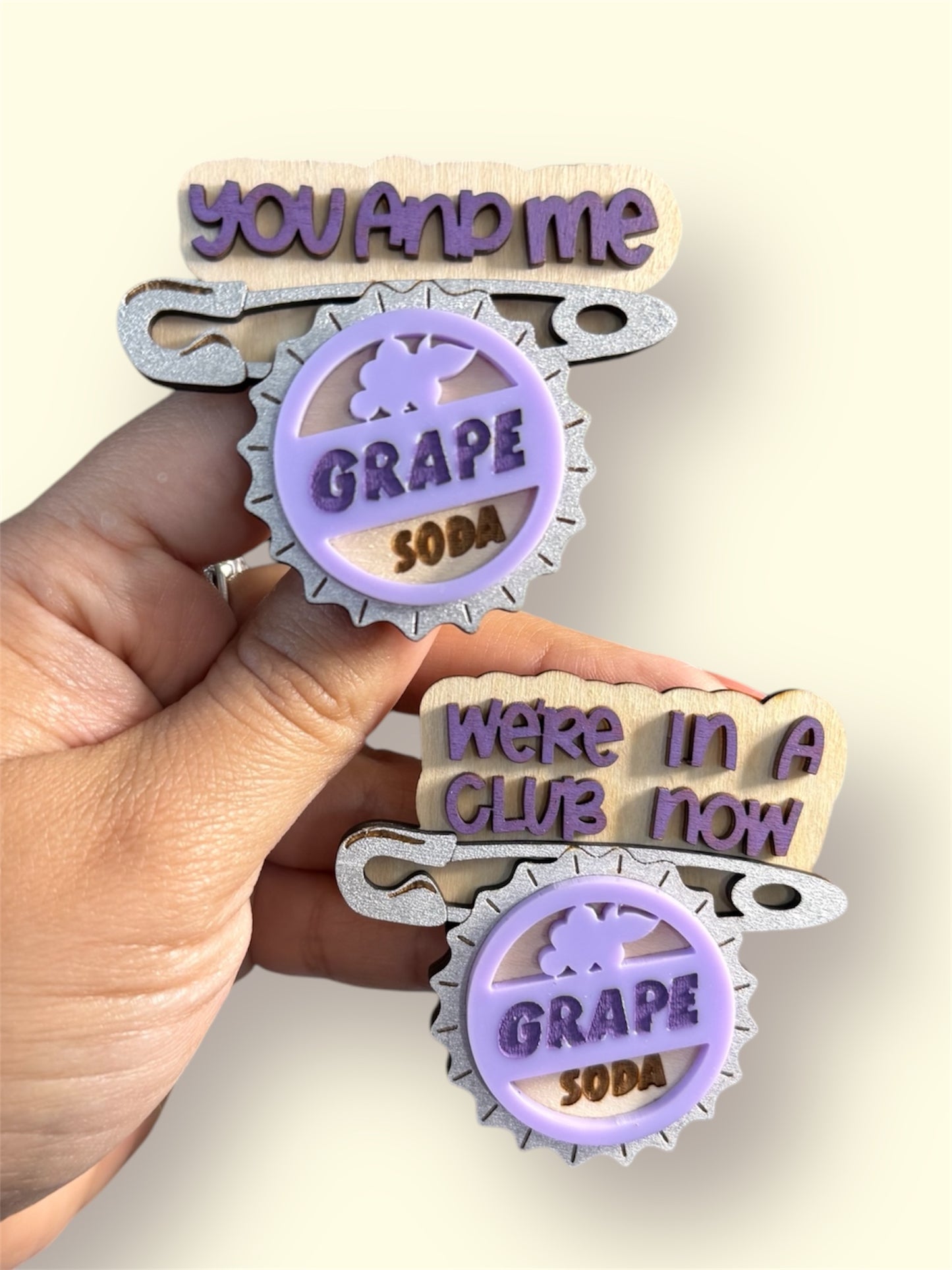 Grape Soda Set Wood Pin or Magnet