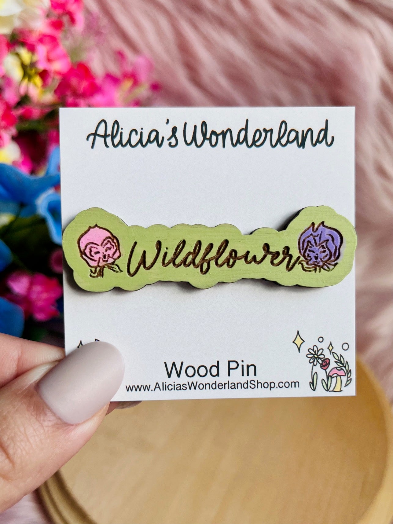 Wildflower Wood Pin or Magnet