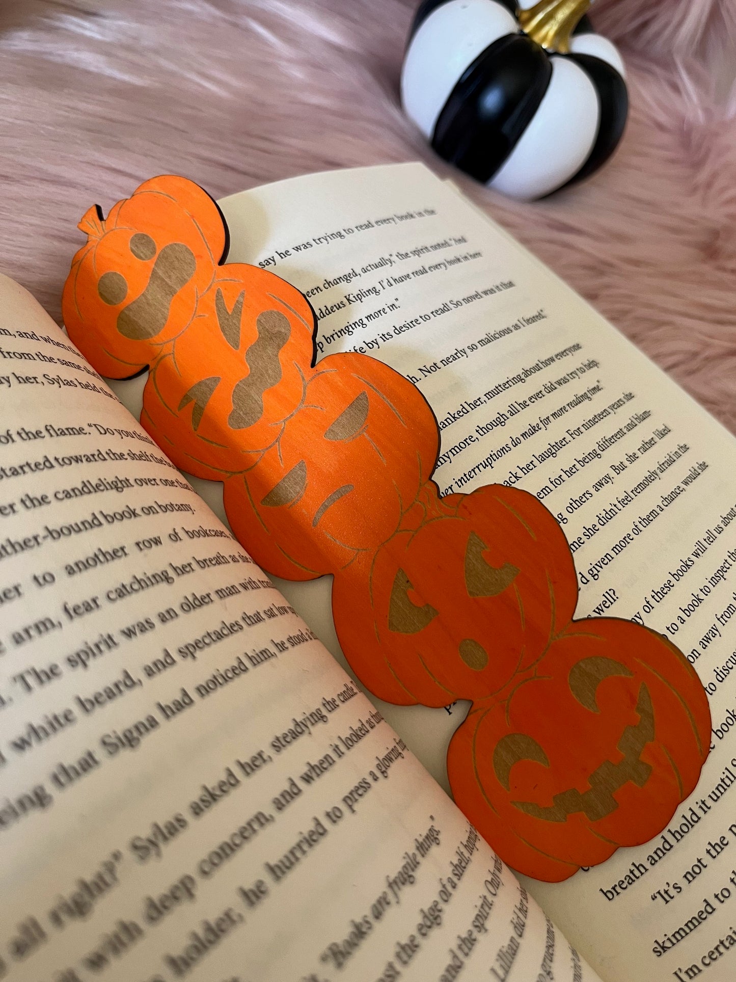 Pumpkin Faces Wood Bookmark