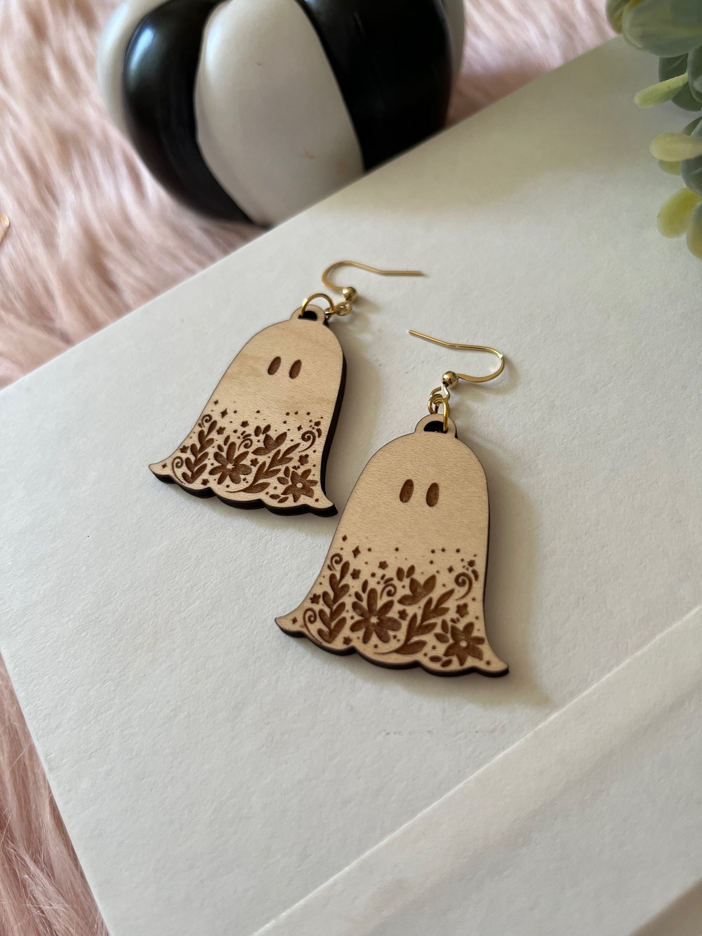 Floral Ghost Wood Earrings