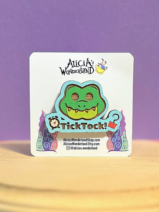 Tick Tock Croc Mini Wood Pin