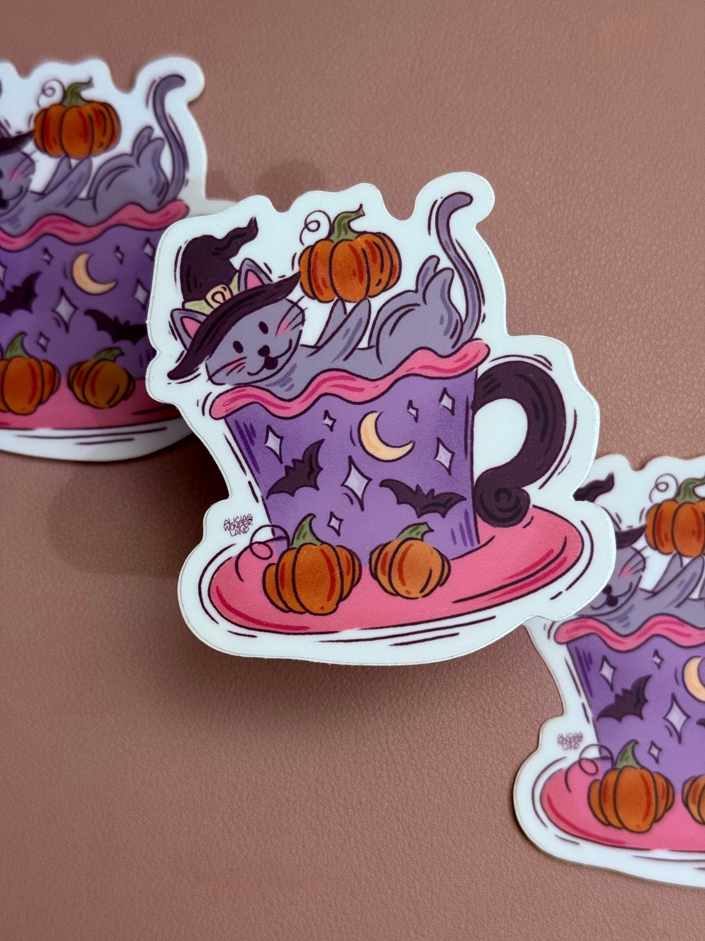 Witchy Cat in a Mug Sticker