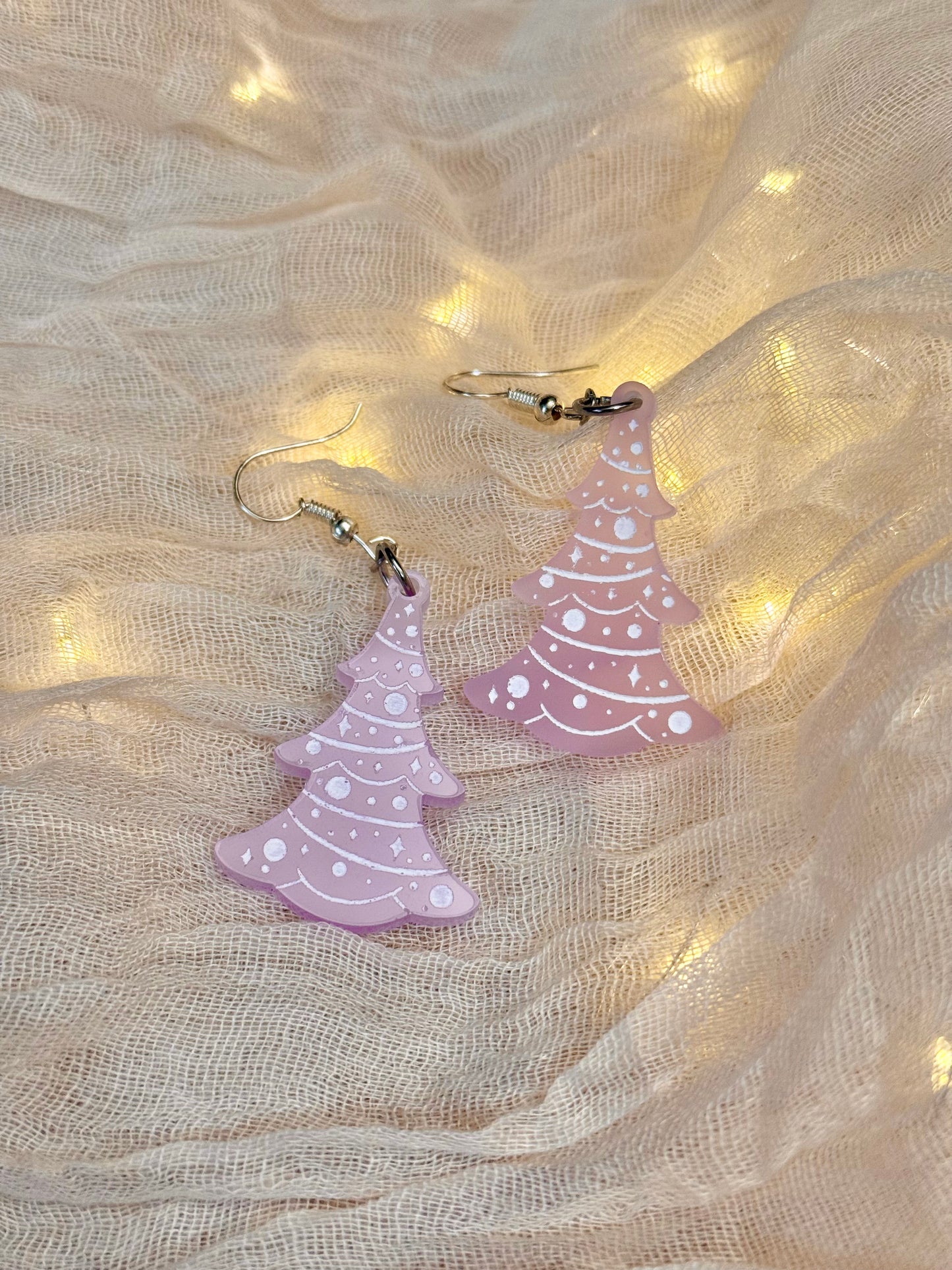 Pastel Pink Xmas Tree Earrings
