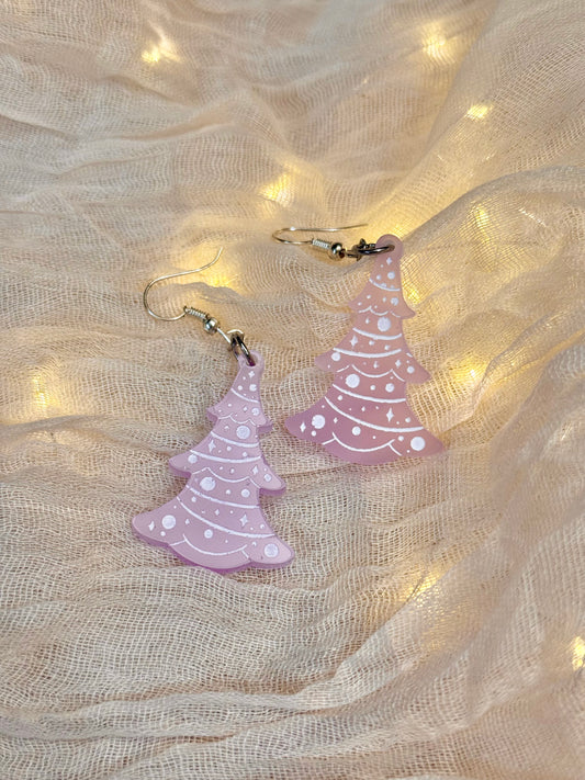 Pastel Pink Xmas Tree Earrings