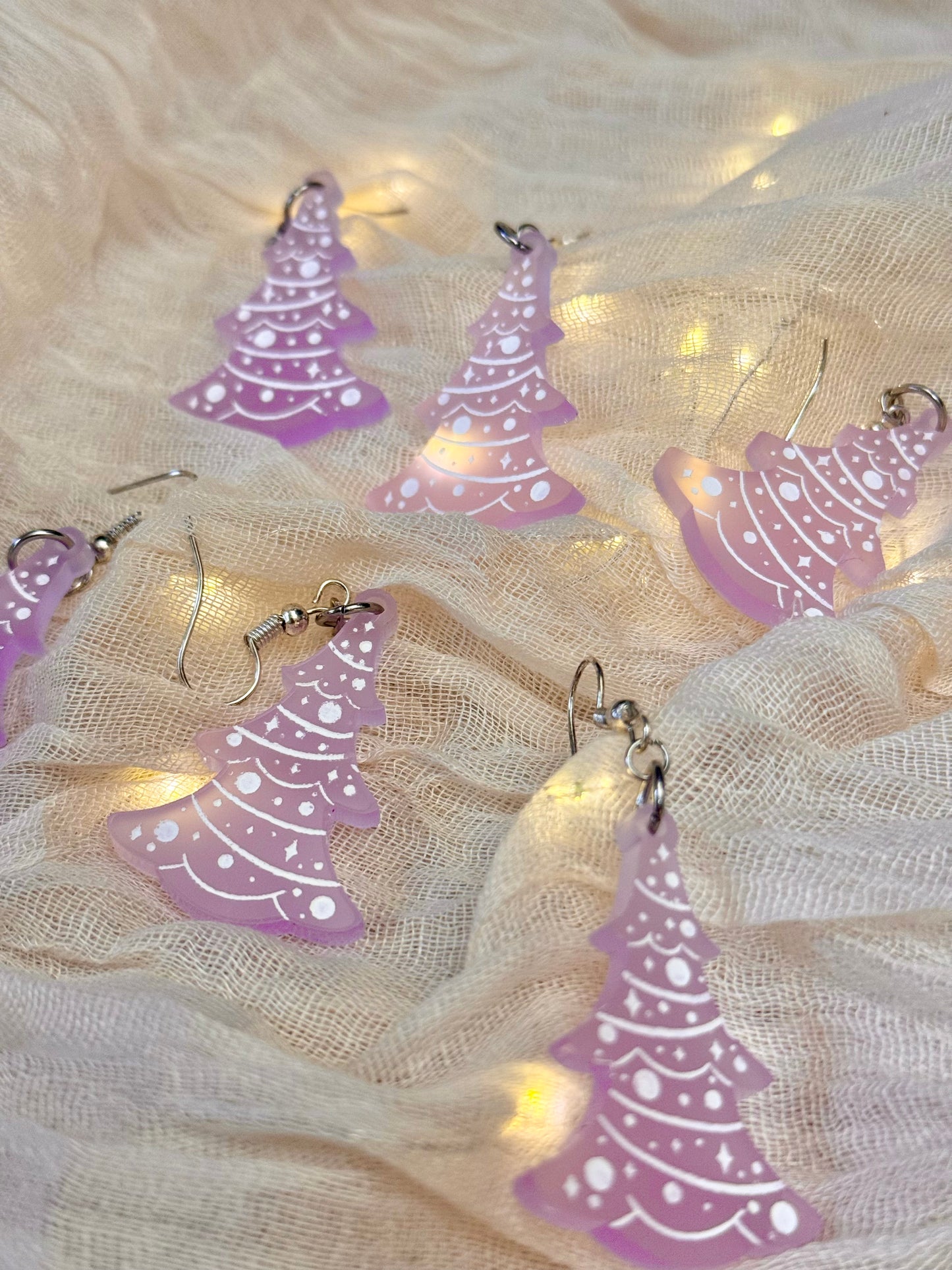 Pastel Pink Xmas Tree Earrings