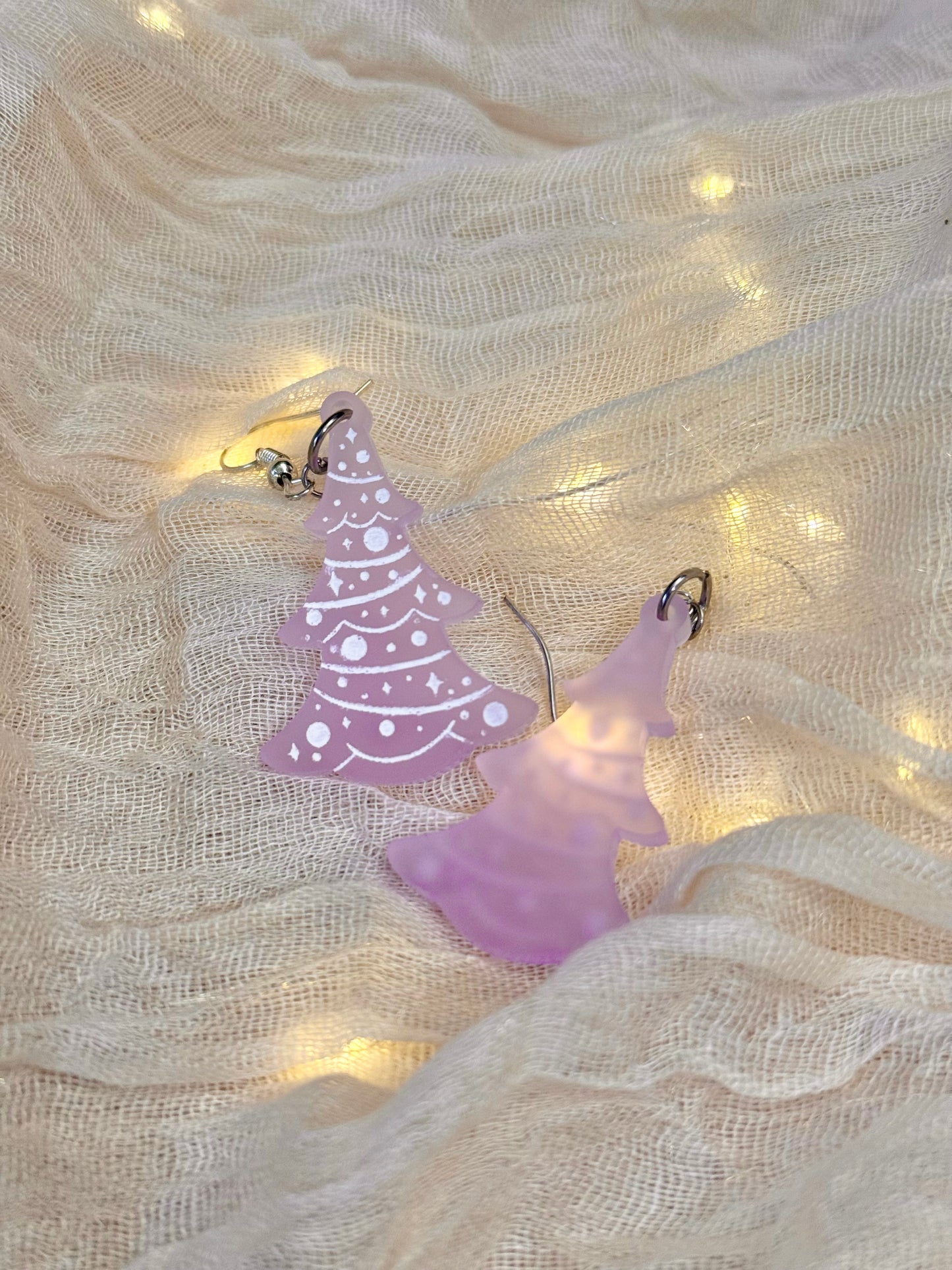 Pastel Pink Xmas Tree Earrings