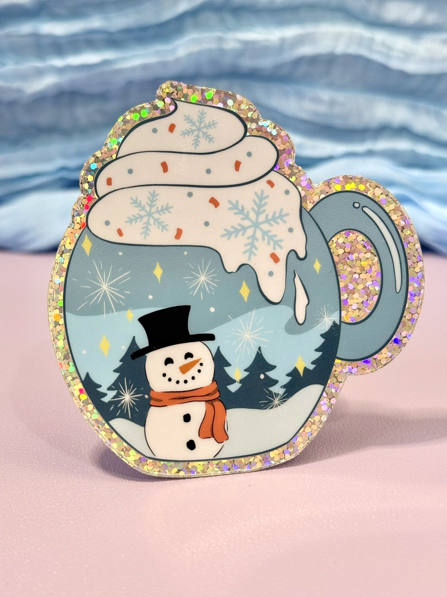 Snowman Mug Glitter Sticker