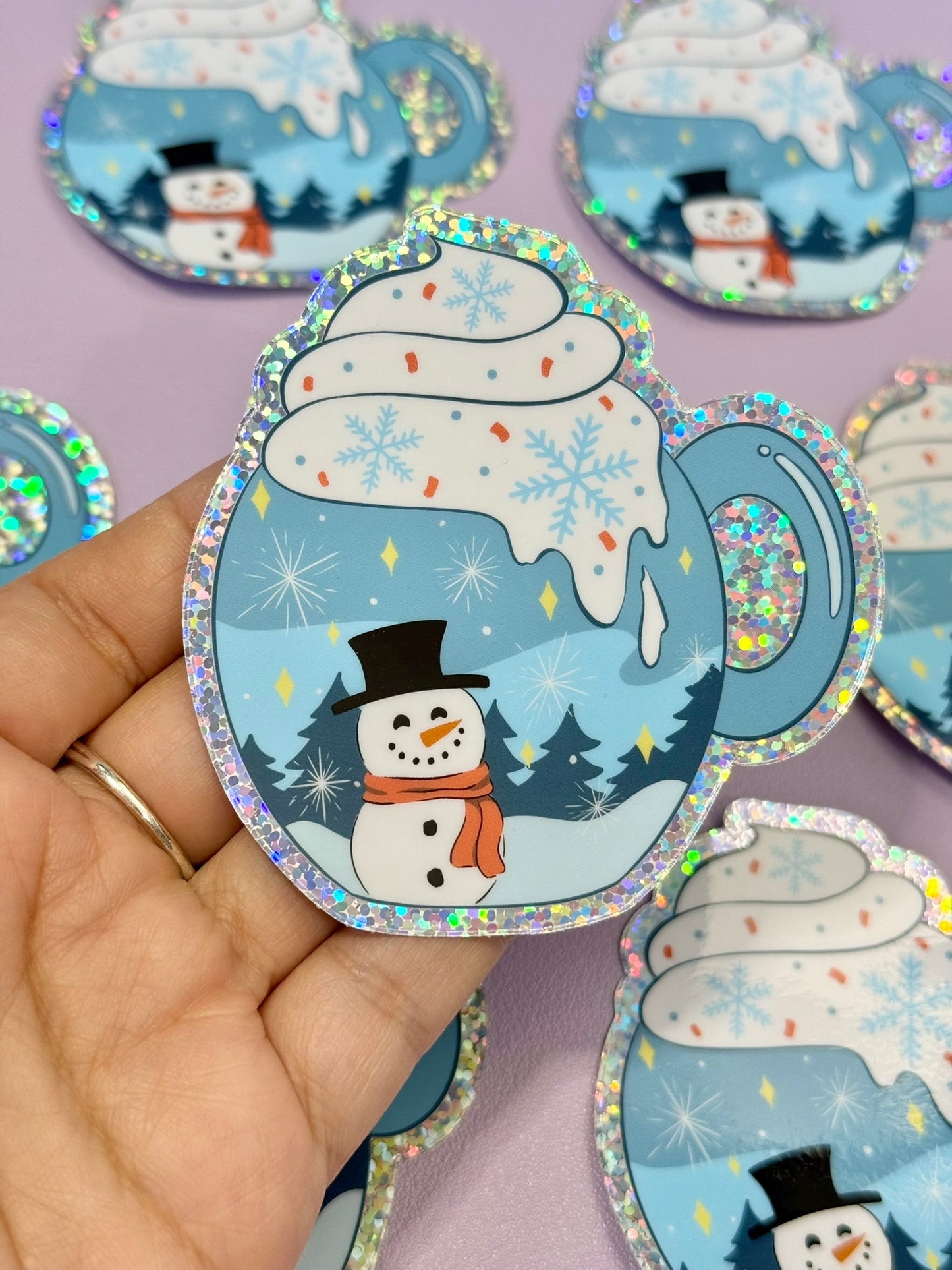 Snowman Mug Glitter Sticker