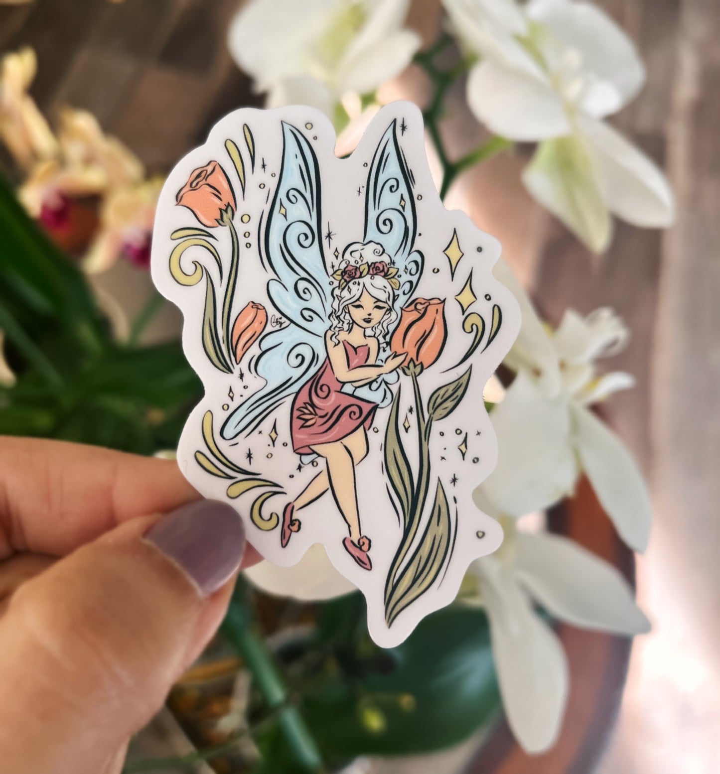 Tulips & Wings Vinyl Sticker