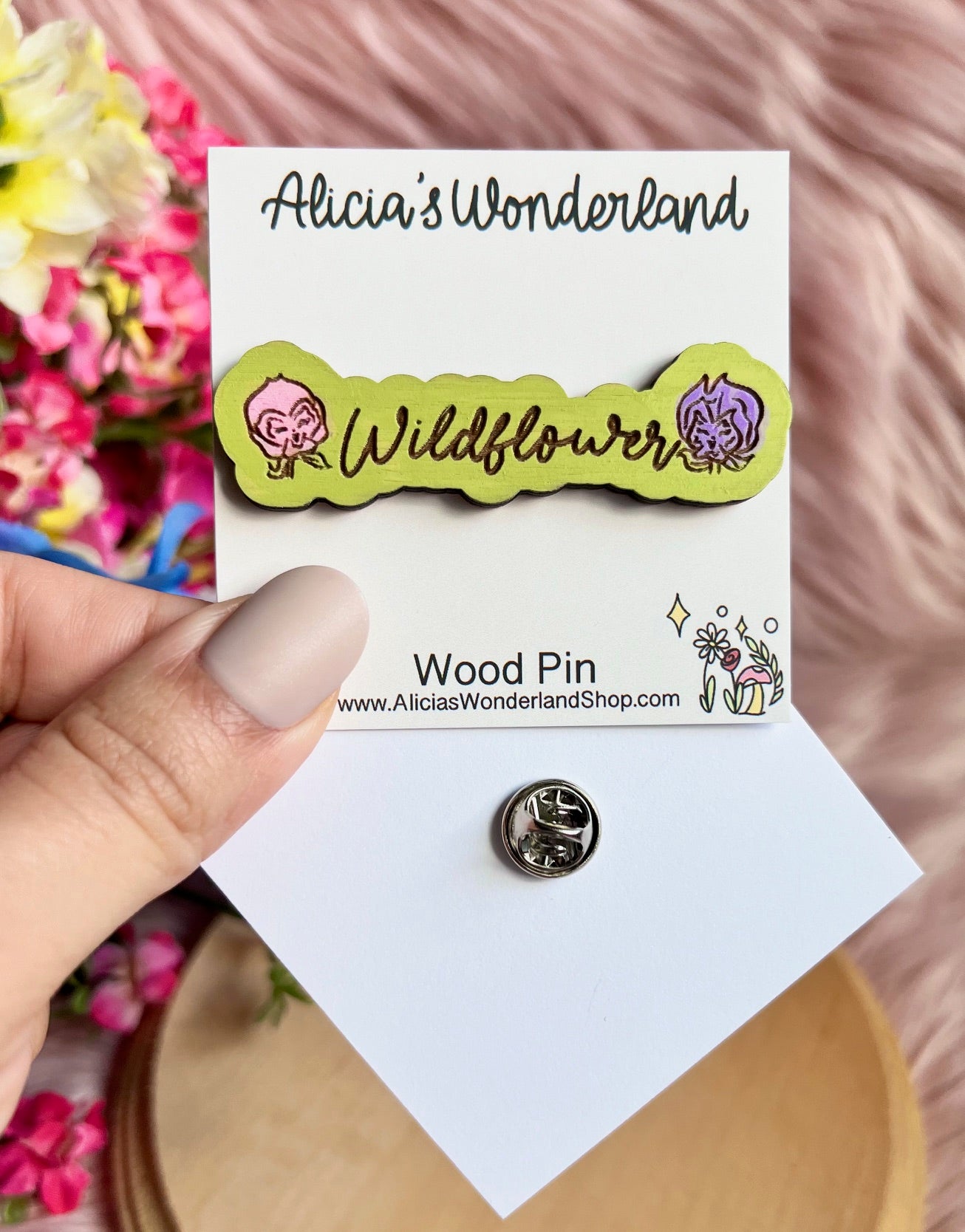 Wildflower Mini Wood Pin or Magnet