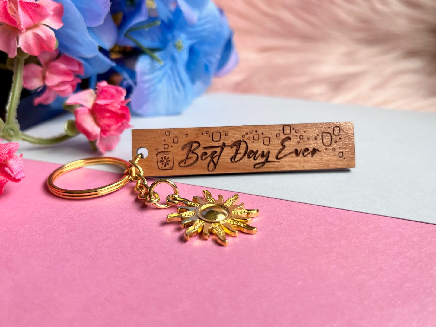Best Day Ever Wood Keychain