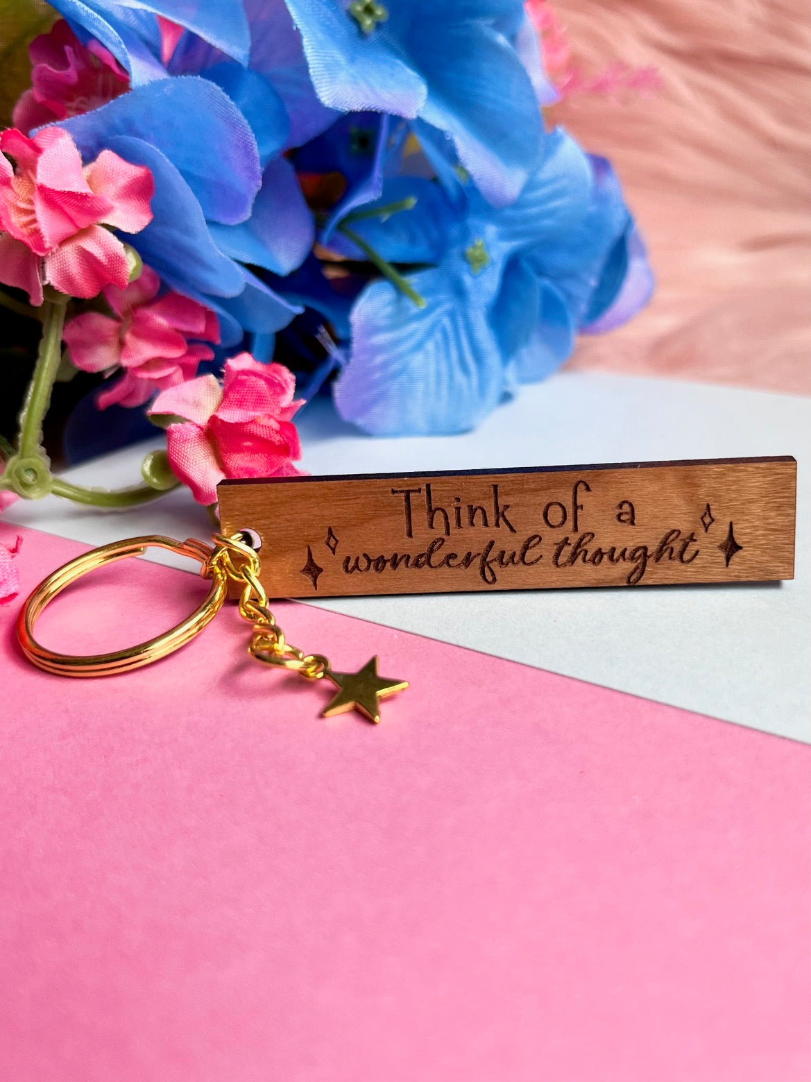 Wonderful Thought Wood Keychain