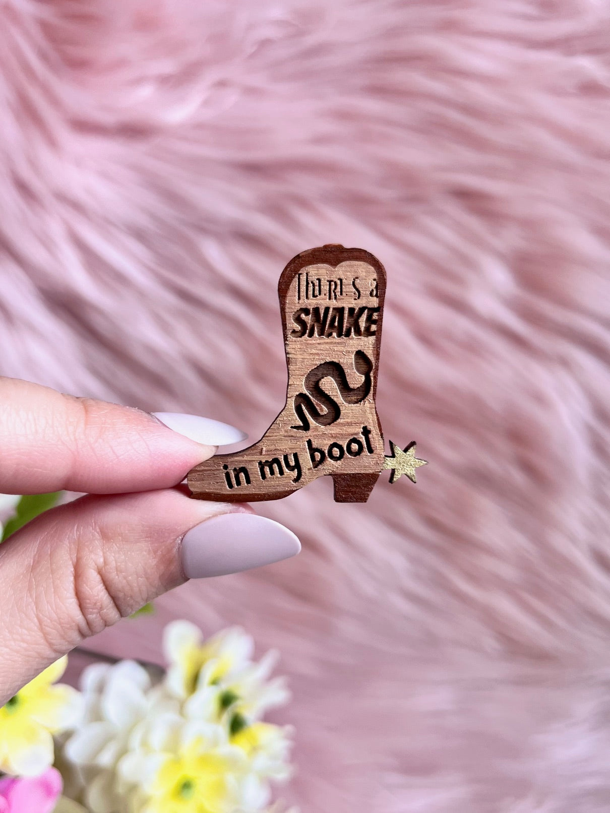 Snake in my Boot Mini Wood Pin or Magnet