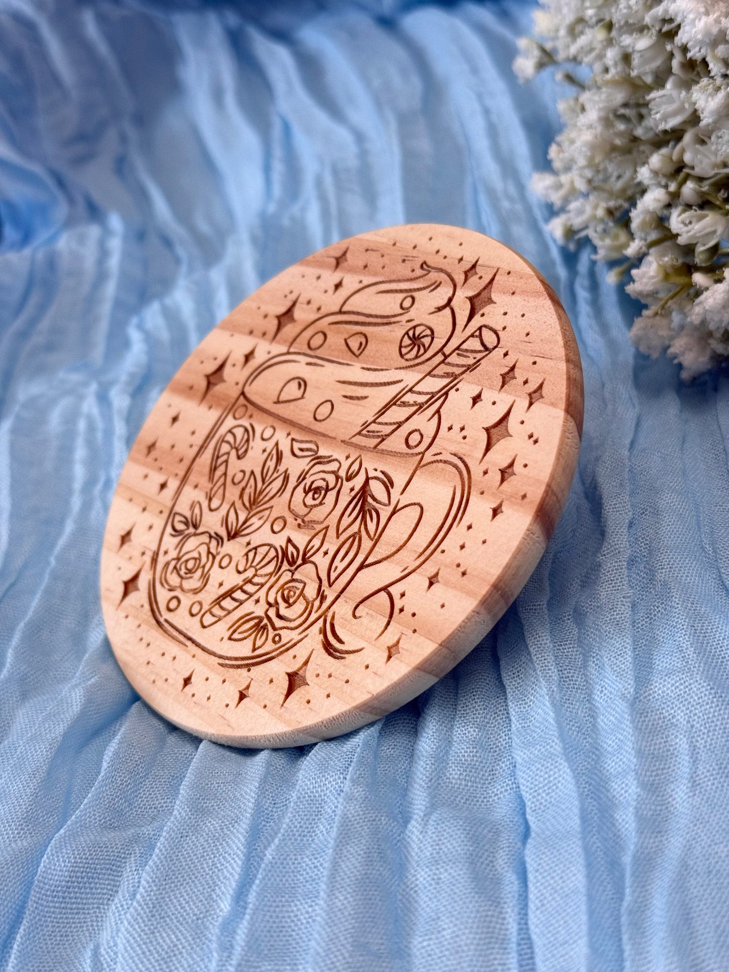 Wood Coaster - Florals & Candy Canes Mug