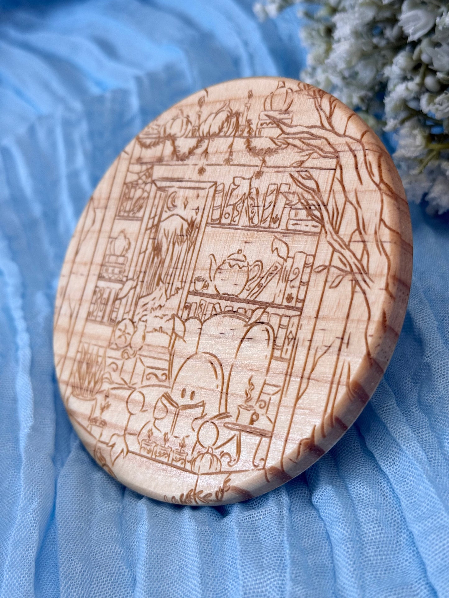 Wood Coaster - Cozy Reading Ghost