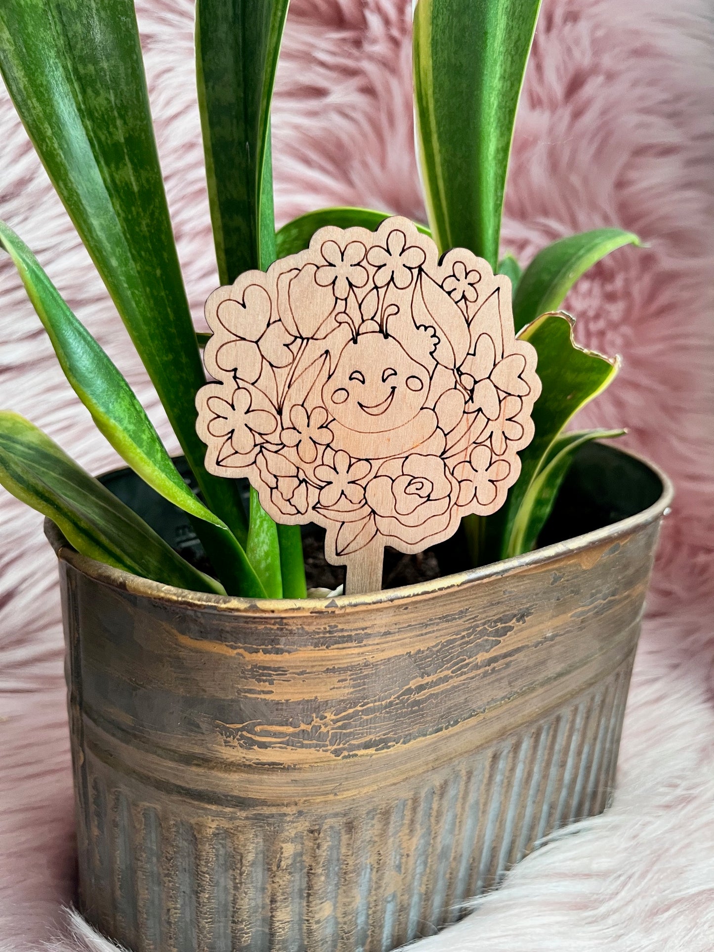 Hungry Caterpillar Wood Plant Stake