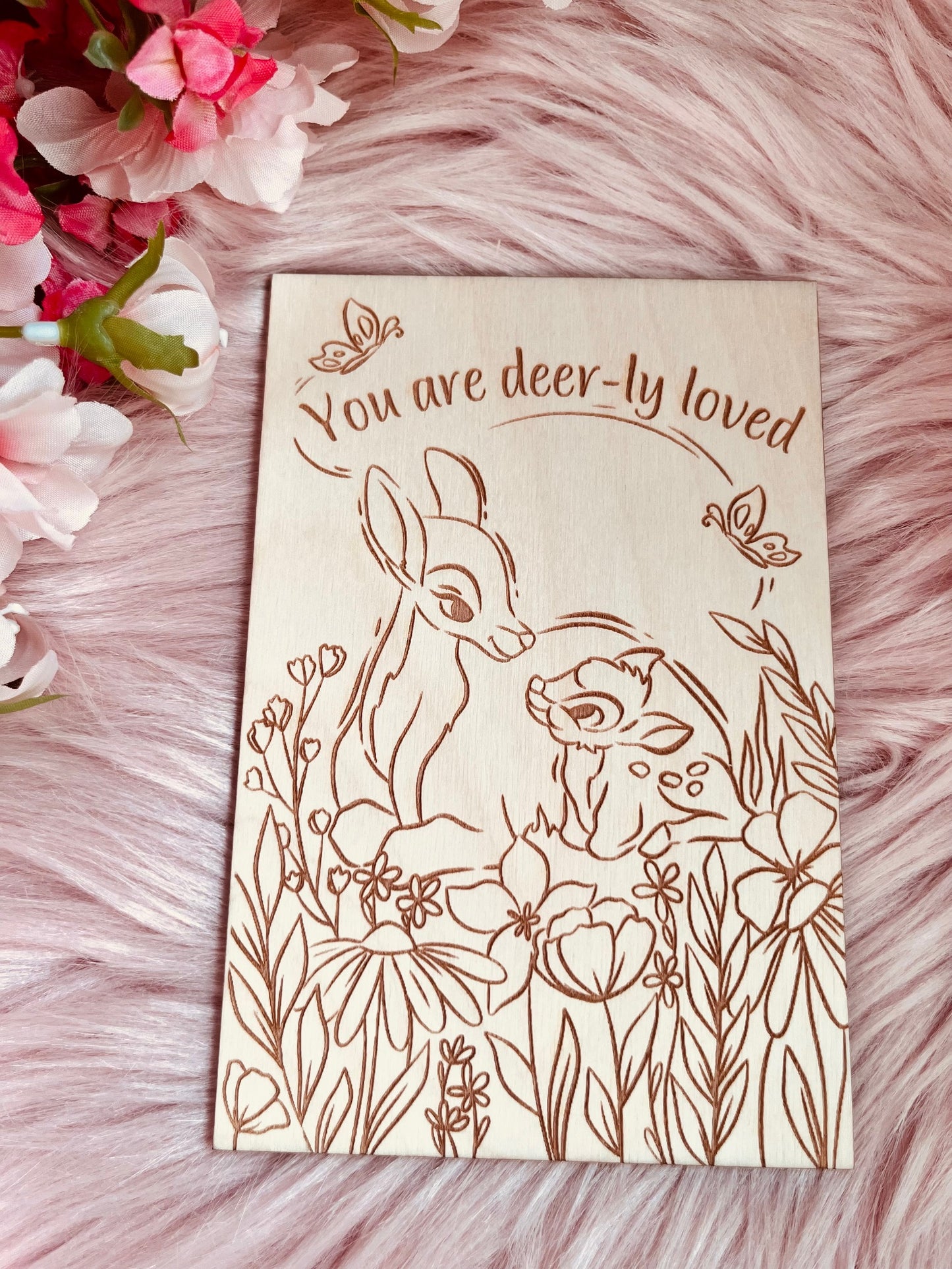 Deer-ly Loved Wood Greeting Card