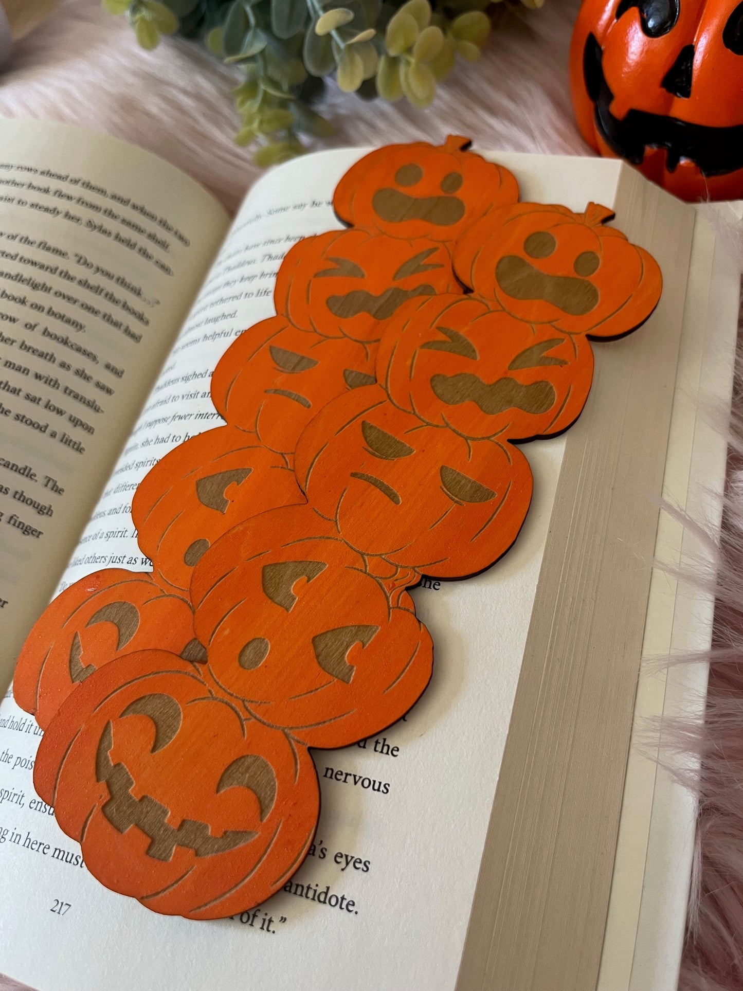 Pumpkin Faces Wood Bookmark