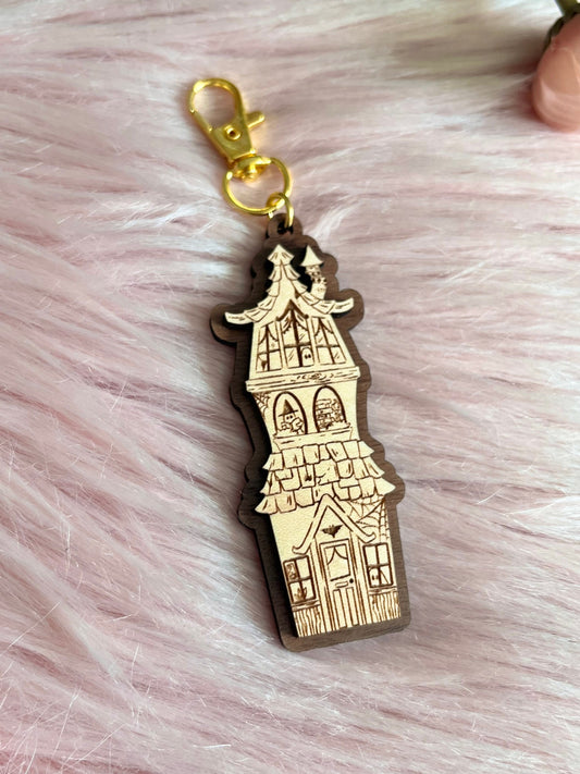 Spooky Ghost House Wood Keychain