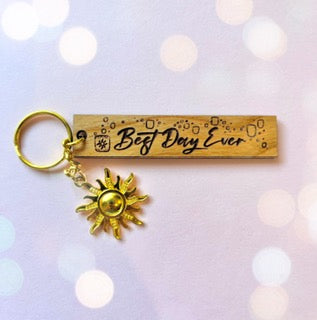 Best Day Ever Wood Keychain