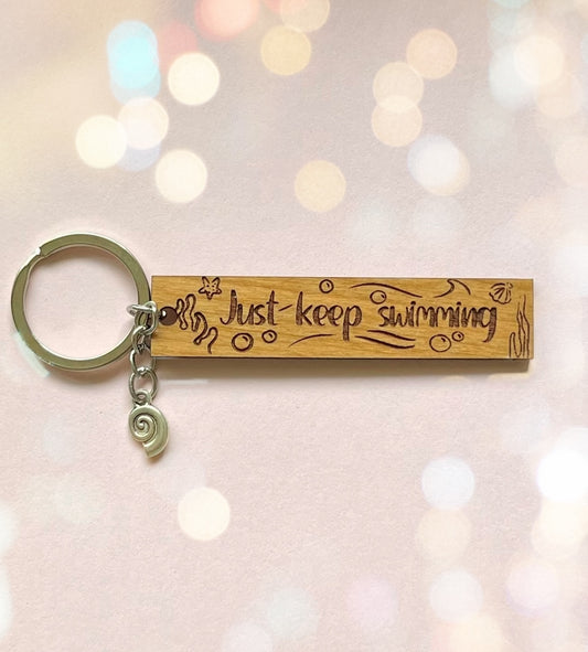 Just Keep Swimming Wood Keychain