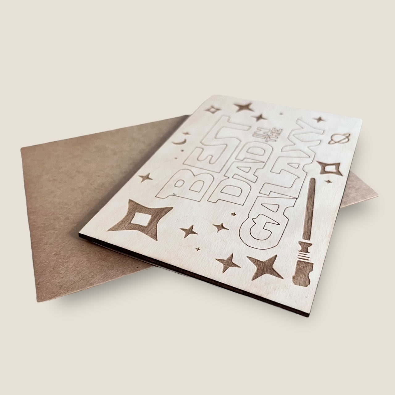 Wood Greeting Card - Best Dad in the Galaxy