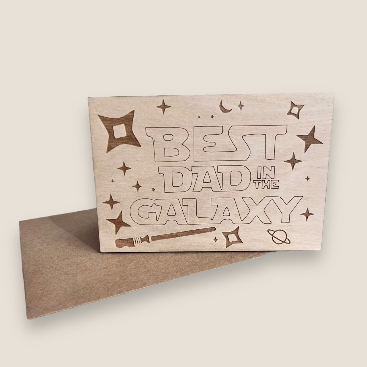 Wood Greeting Card - Best Dad in the Galaxy