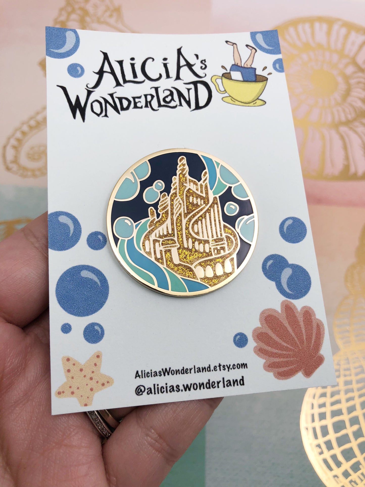 Mermaid Castle Enamel Pin -  1.5” Hard enamel