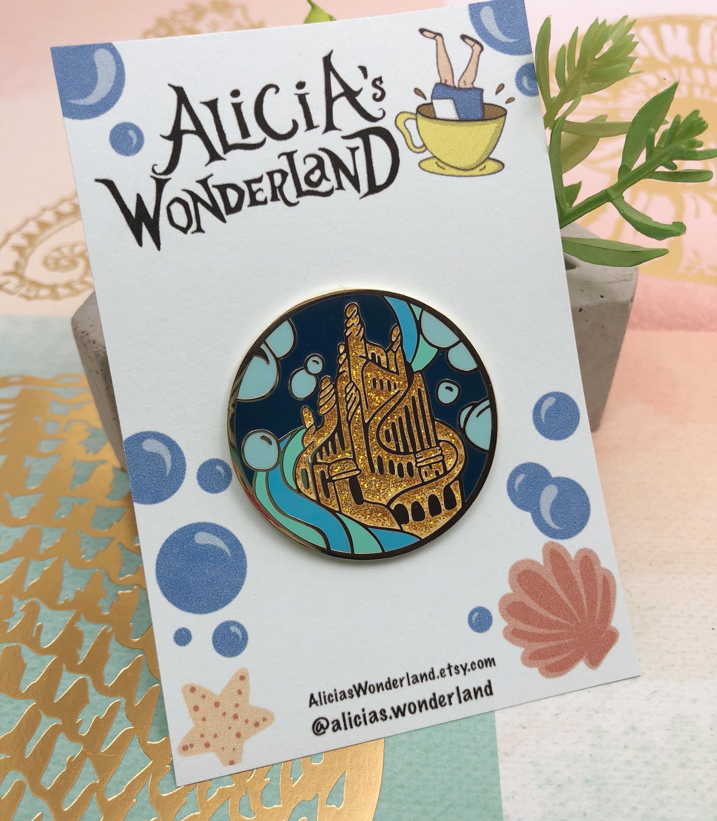 Mermaid Castle Enamel Pin -  1.5” Hard enamel